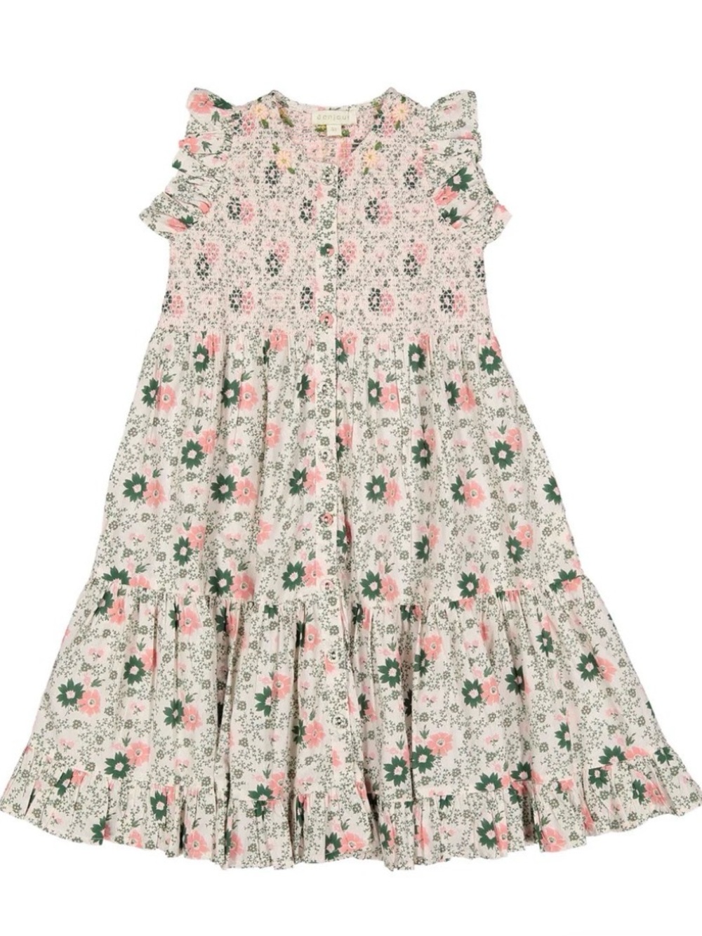 Bonjour Girls' Floral Organic Cotton Dress - Pink & Green- like new